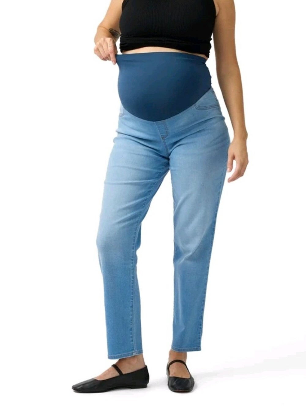 In due time 16 Maternity Jeans High Waisted Light Wash Straight Leg Womens